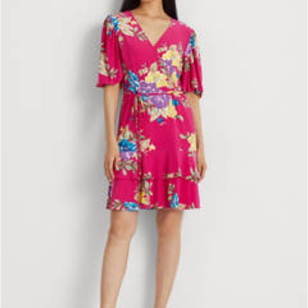 Ralph Lauren Floral Pink V-Neck Dress size 8